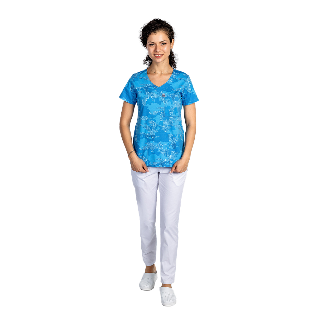 OUTLET Halat medical imprimat Blue Army, cu trei buzunare aplicate  2